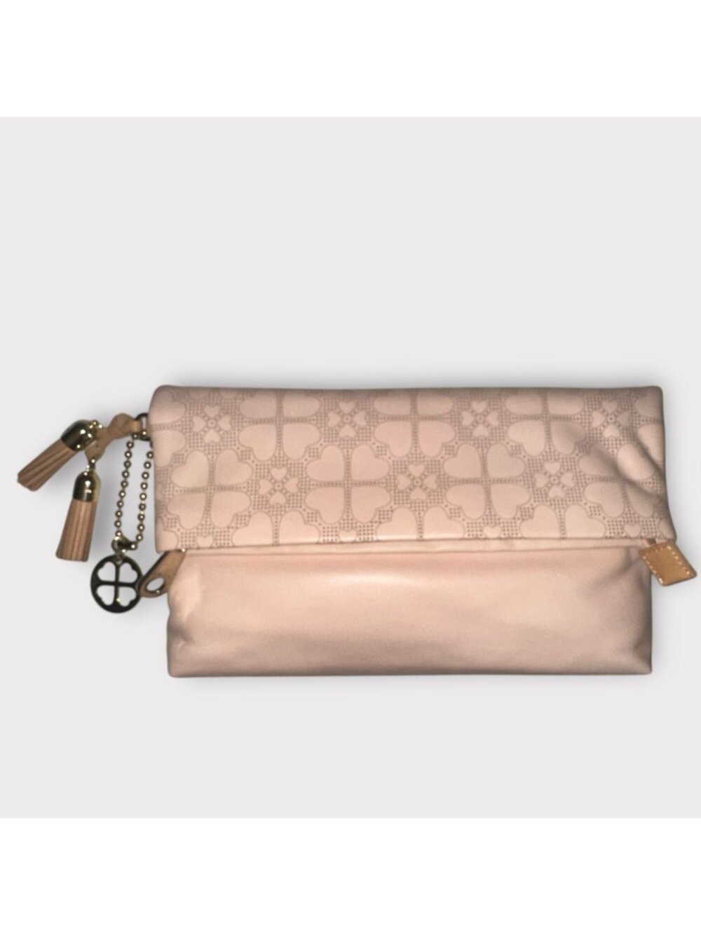 Folli Follie Purse Pale Pink Leather Perforated Heart Fold-over Clutch Greece - Picture 3 of 11